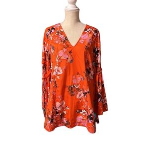 Free People Lover Of Mine Long Bell Sleeve Mini Kimono Dress Orange Womens XS
